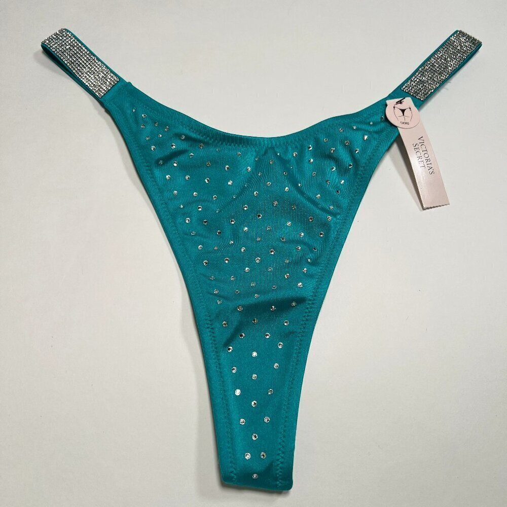 Victoria Secret Small S Thong String Bikini Bottom Shine Strap Capri Sea Blue